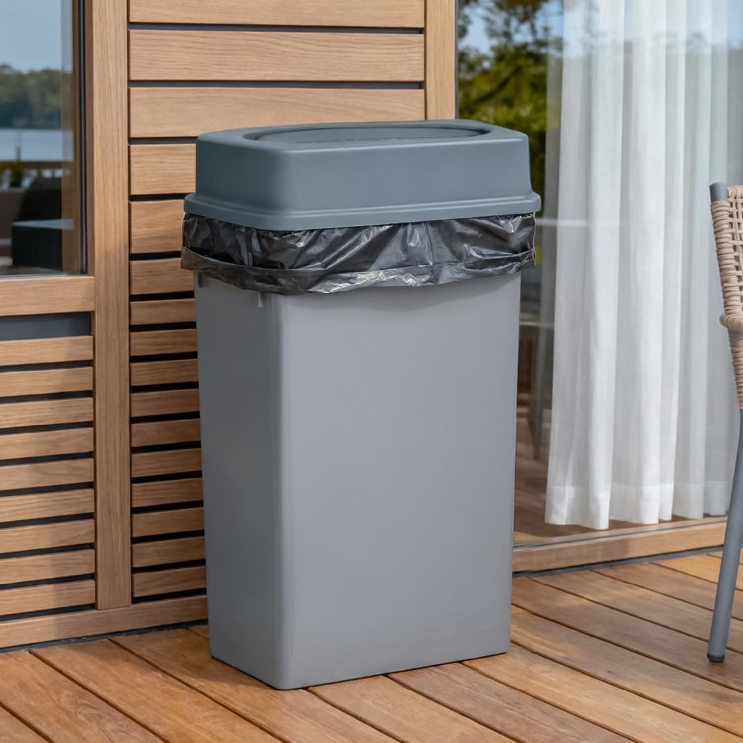 PLASTIC PRINCE 23 Gallon Slim Trash Can with Swing Lid Commercial Gray Rectangular Garbage Can with Drop Shot Lid Waste Bin with Double Flip Top for Restaurant Home Kitchen Office 2 Pack