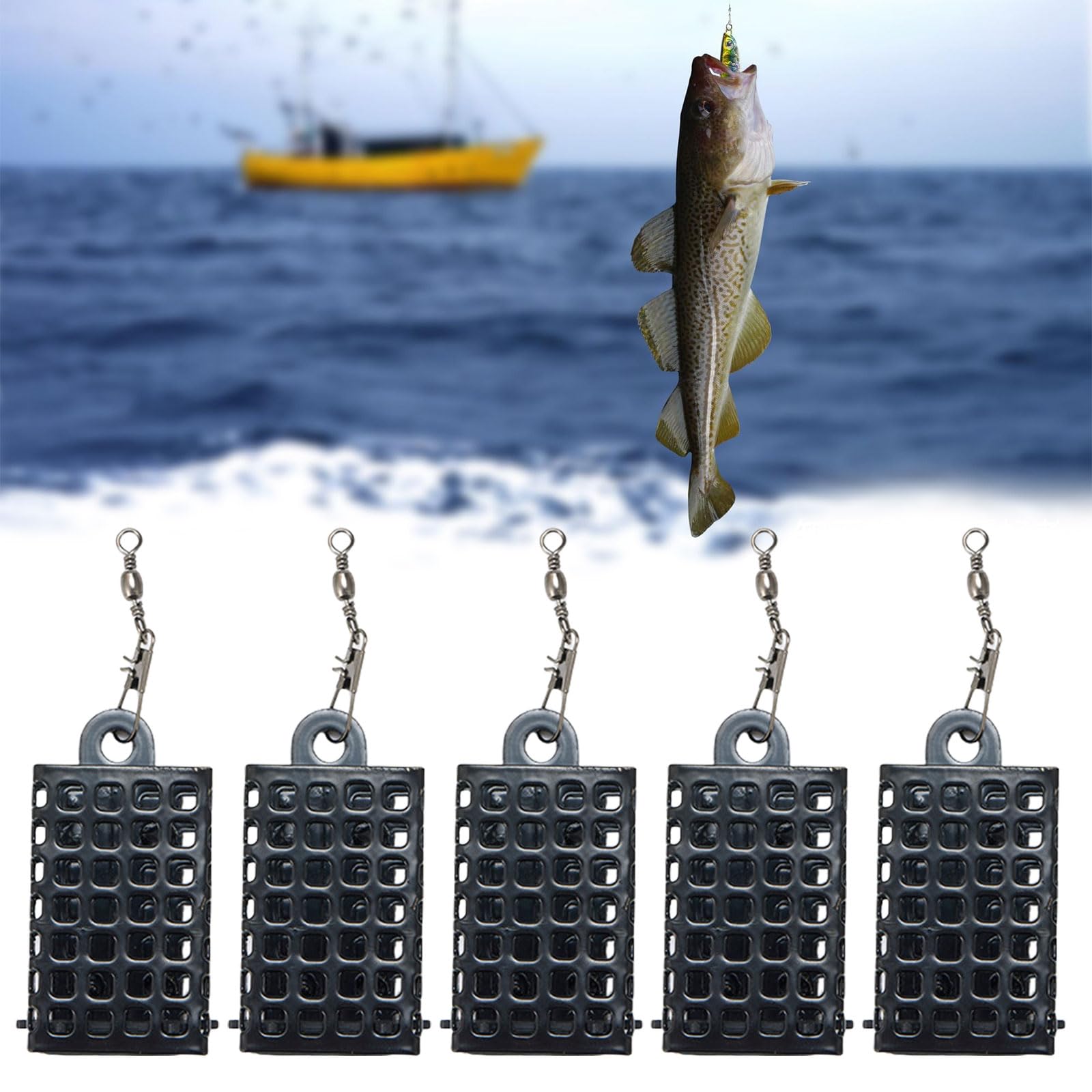GKOXUQ 5Pcs Fishing Lures Cage Fishing Tackle Feeder Baits Holder Trap Basket Lures Cage Fishing Baits Cage Fishing Feeders