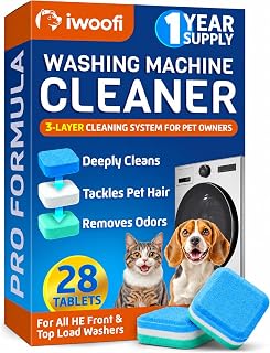 Washing Machine Cleaner Tablets for Pet Owners Pro – Front & Top Load HE Washers – Removes Pet Hair Buildup Eliminates Odors & Residue – 28 Tablets 1-Year Supply – Septic Safe Deep Clean - Amazon product rated Grade A