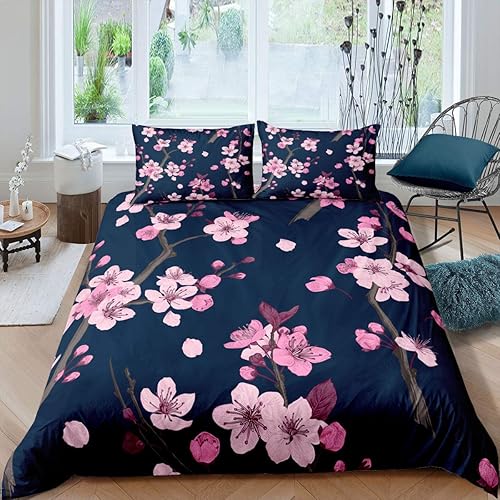 Erosebridal Juego de ropa de cama con diseño de flores de cerezo japonés para niña, funda de edredón con flores rosas, ramas, plantas, flores, funda Erosebridal Juego de ropa de cama con diseño de flores de cerezo japonés para niña, funda de edredón con flores rosas, ramas, plantas, flores, funda