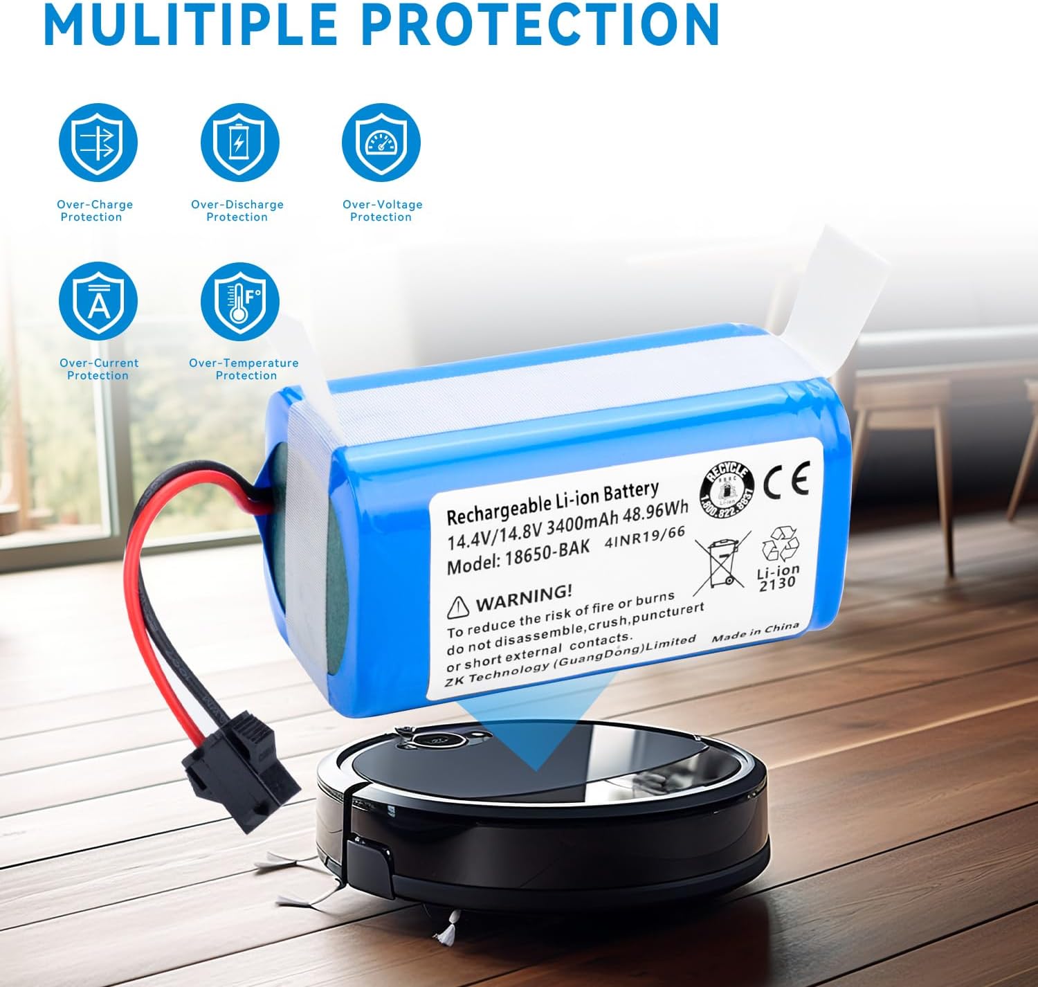 2 Pack 3400mAh Replacement Battery for Eufy RoboVac 11 11C 11S Plus 11S MAX 12 15C 15C MAX 15T 25C 30C 35C G10 Hybrid G30 Edge R500 R450, for Ecovacs Deebot N79 N79S N95 DN622 661 Robot Vacuum Cleaner