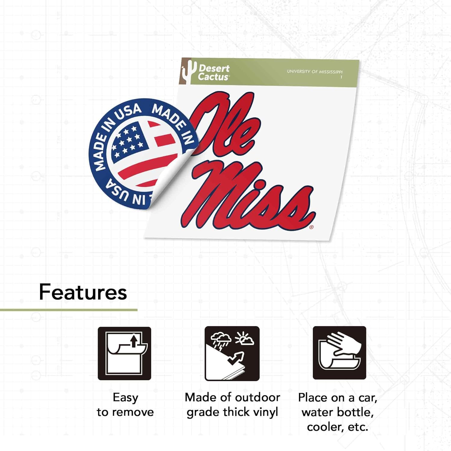 Desert Cactus University of Mississippi Rebels Ole Miss U of M Vinyl Decal Laptop Water Bottle Car Scrapbook Sticker (IND 1) - Image 4