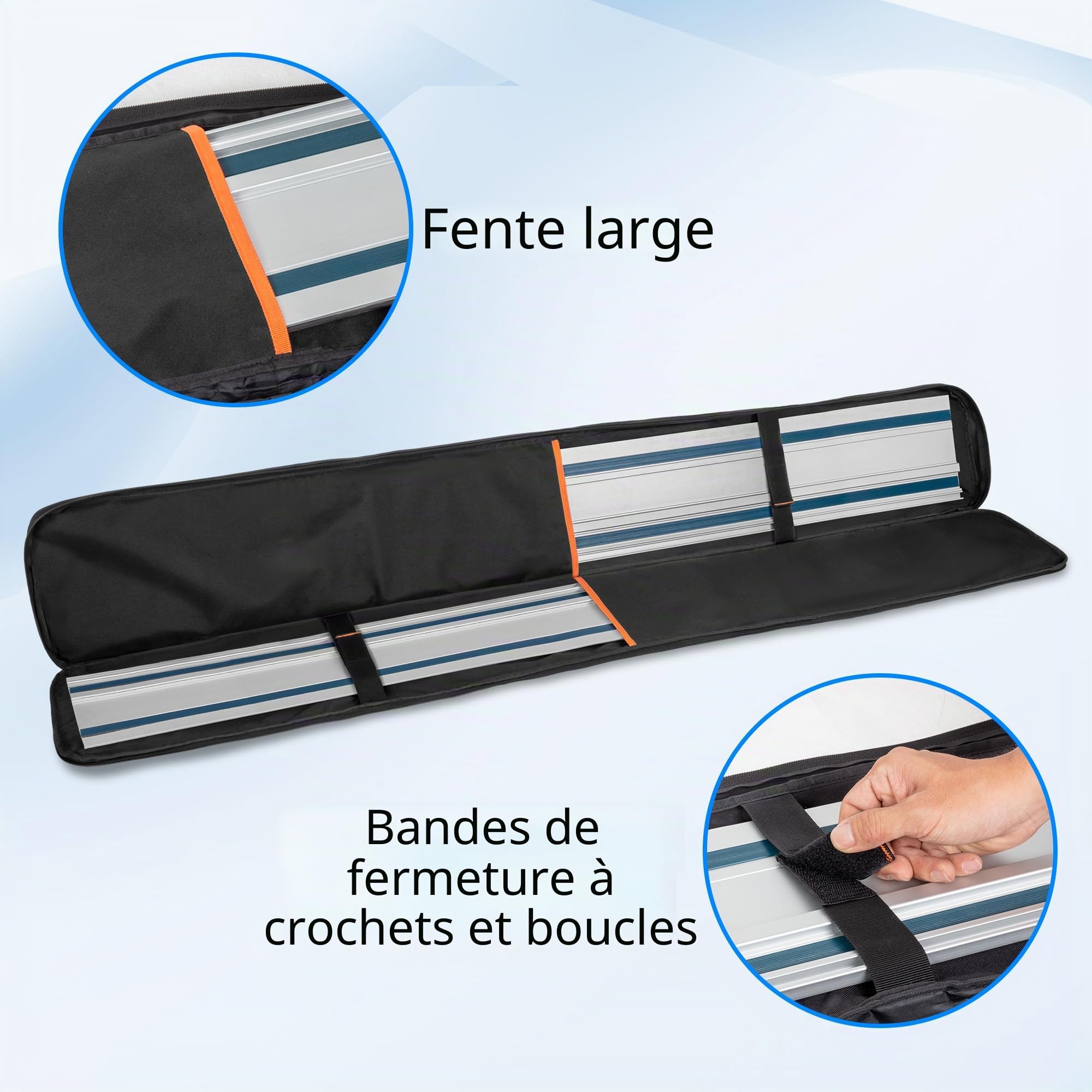 Rexmica Sac pour 2 Rails de Guidage de Scie Circulaire - Jusqu'à 150 cm | Sac Rembourré de Transport pour Rail de Guidage avec Grande Poche Zippée et Poignée, Noir (Sac Uniquement)