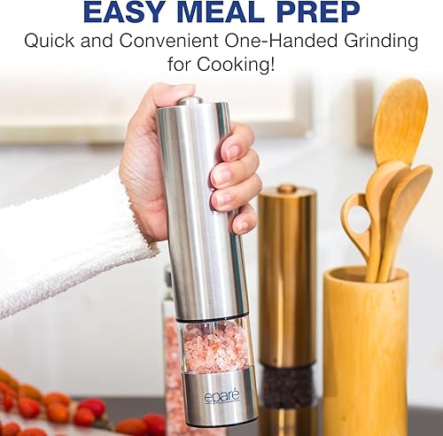 Miniatura 10 de Eparé Molinillo eléctrico de sal y pimienta  Juego de 2 molinillo de pimienta de cerámica a batería recargable  Molinillo automático de sal y
