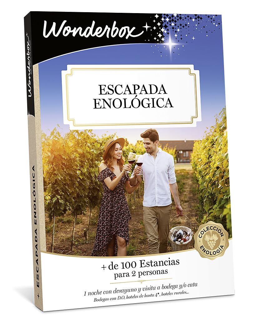 WONDERBOX - Caja Regalo - Escapada Enológica - para 2 Personas | 1 noche con desayuno y visita a bodega y/o cata - Más de 100 estancias - Bodegas con D.O, hoteles de 4*, hoteles rurales