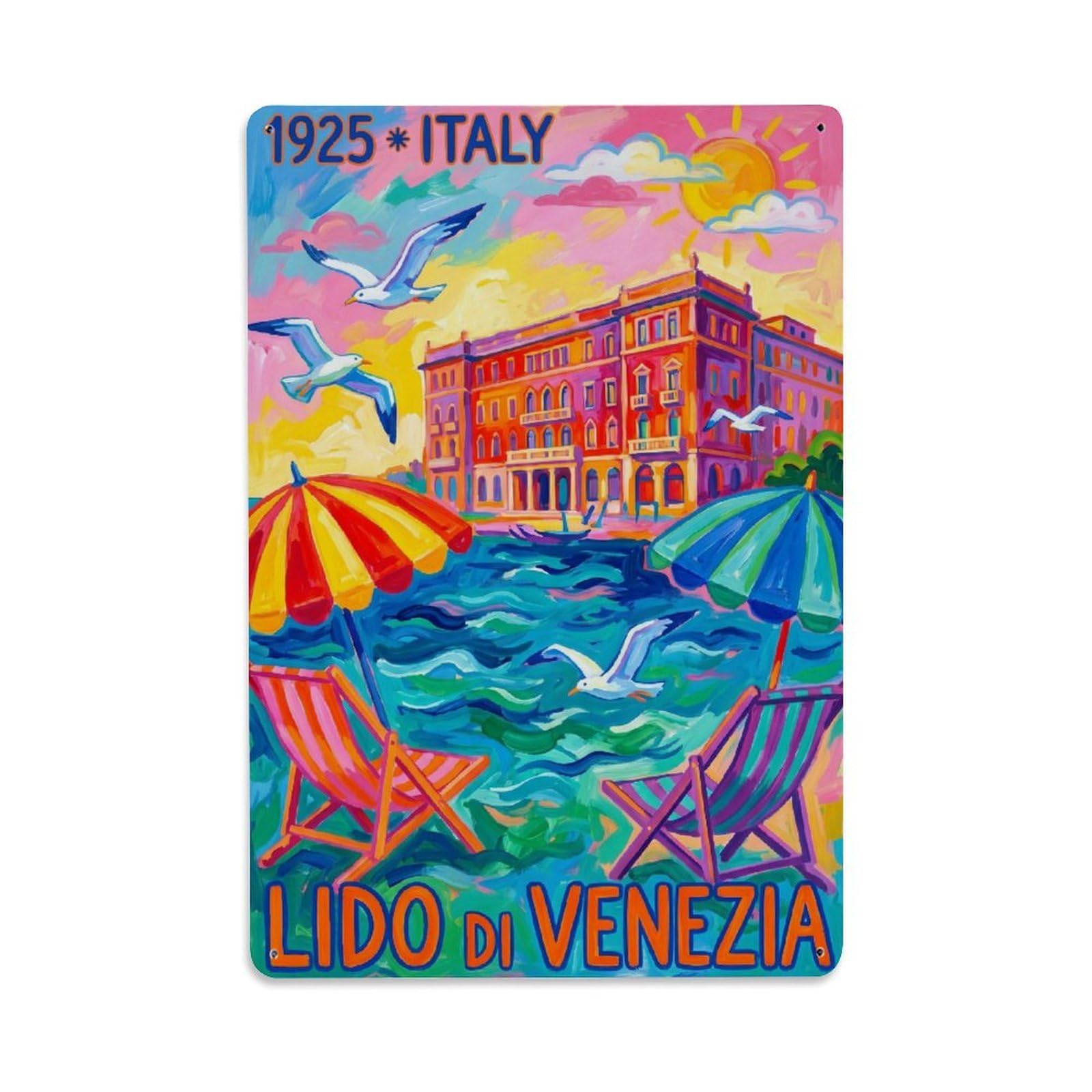 Olhnbad Style Lido Di Venezia Italy Seaside Hotel Fauvist Travel Metal Tin Sign