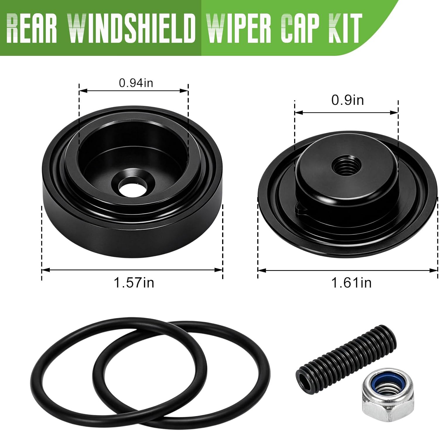 Car Wiper Plug, Waterproof Auto Rear Windshield Wiper Delete Cover Kit with O-Ring, Aluminum Alloy Block-Off Grommet Cap Replacement for Cars SUVs Trucks, Car Accessories (Black)