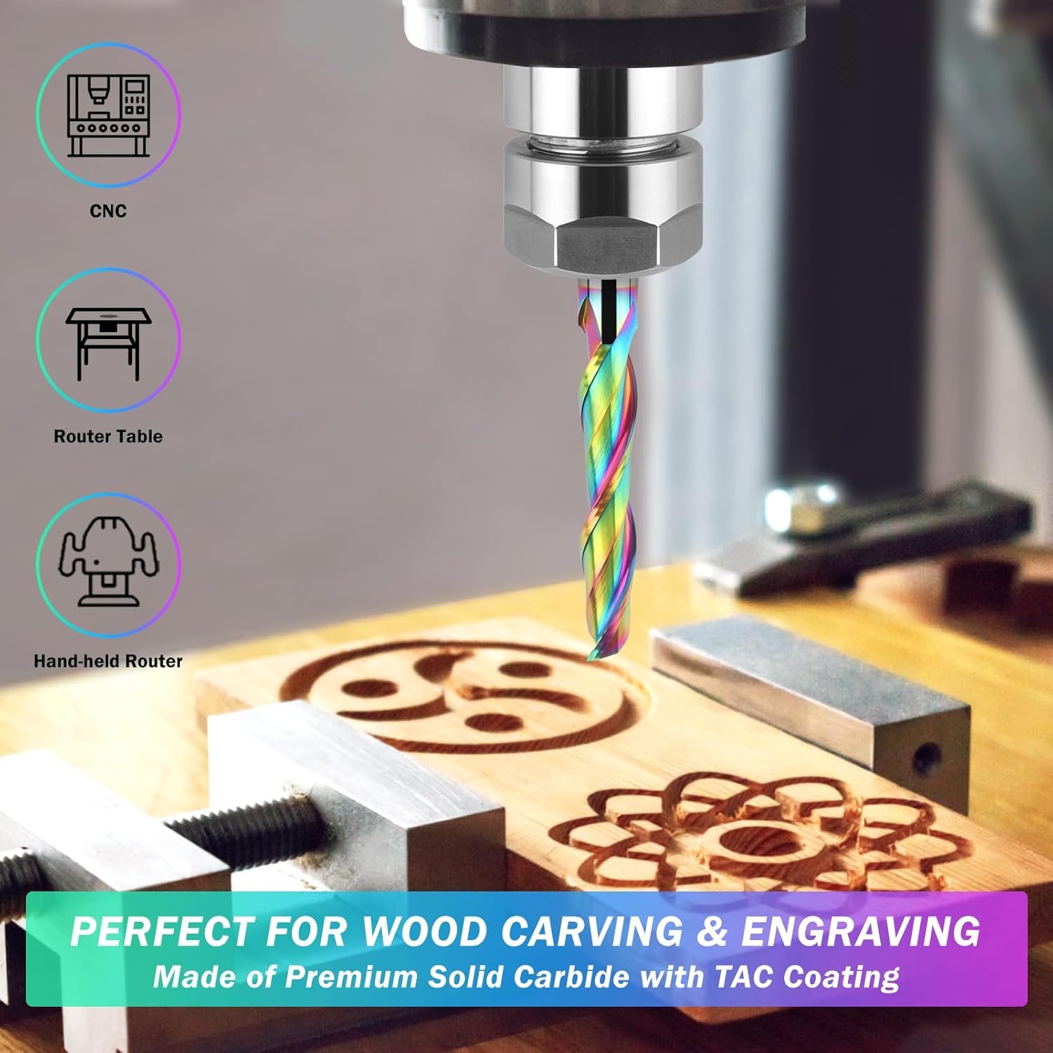 Extra Long 5 Inch Upcut Spiral Router Bit 1/2 Inch Shank, Solid Carbide Up Cut Spiral CNC Router Bits Wood End Mill Bits with TAC Coating for Woodworking Mortise Slot Cutting