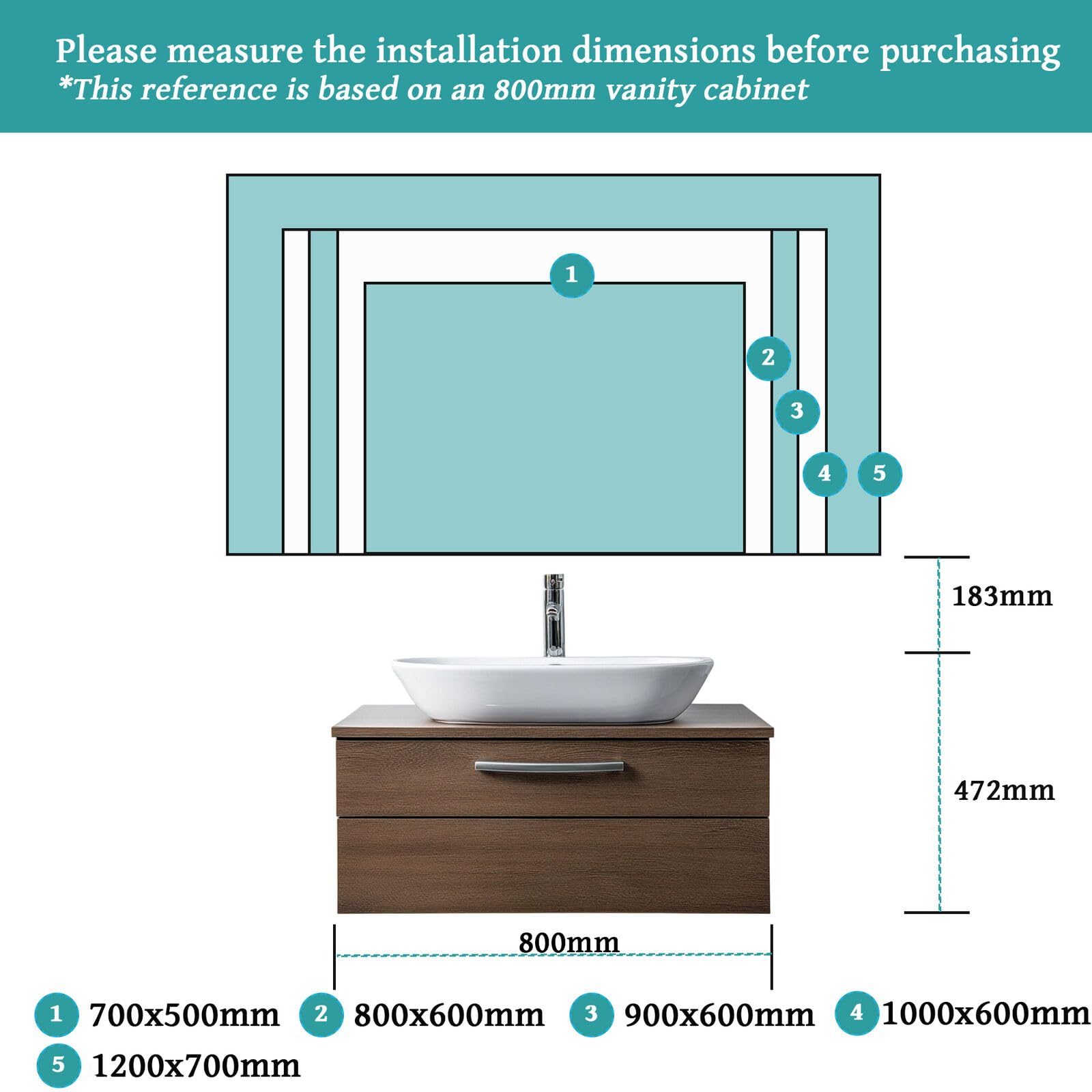 Specchio da bagno con luci a LED, 700 x 500 mm, 3 colori, dimmerabile, illuminato al tatto, da parete (60 x 40 cm)