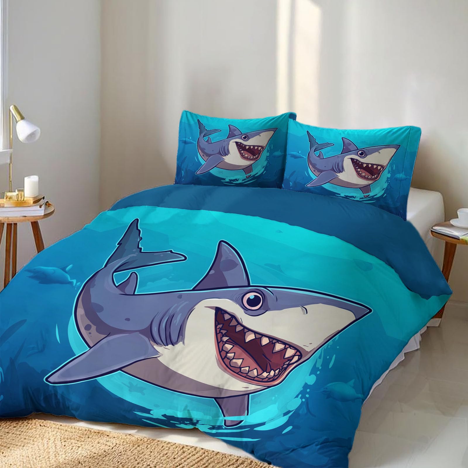 Parure de Lit Requin Bleu 240x260cm pour une Chambre Enfant Thème Océan