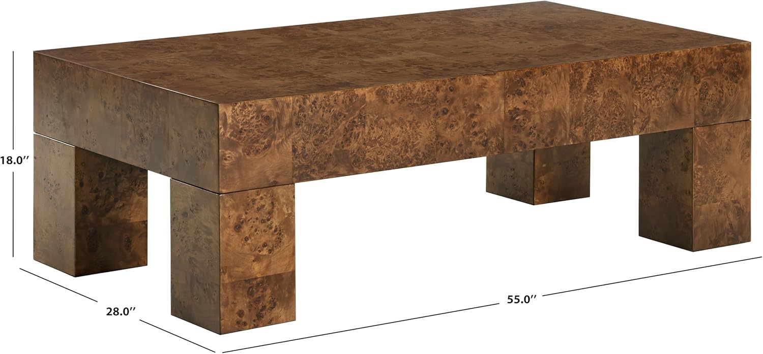 SAFAVIEH Couture Collection – Betharose Walnut Burl Wood Coffee Table, Modern Rectangular Living Room Centerpiece (SFV2220A)