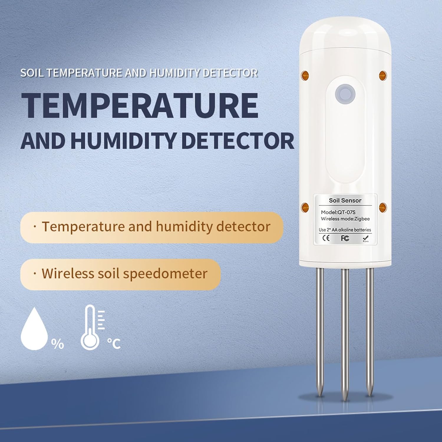 Zigbee Soil Temperature Humidity Sensor IP67 Soil Tester with 304 Stainless Steel Probe High Precision Plant Sensor for Potted Plants Horticulture Field Planting