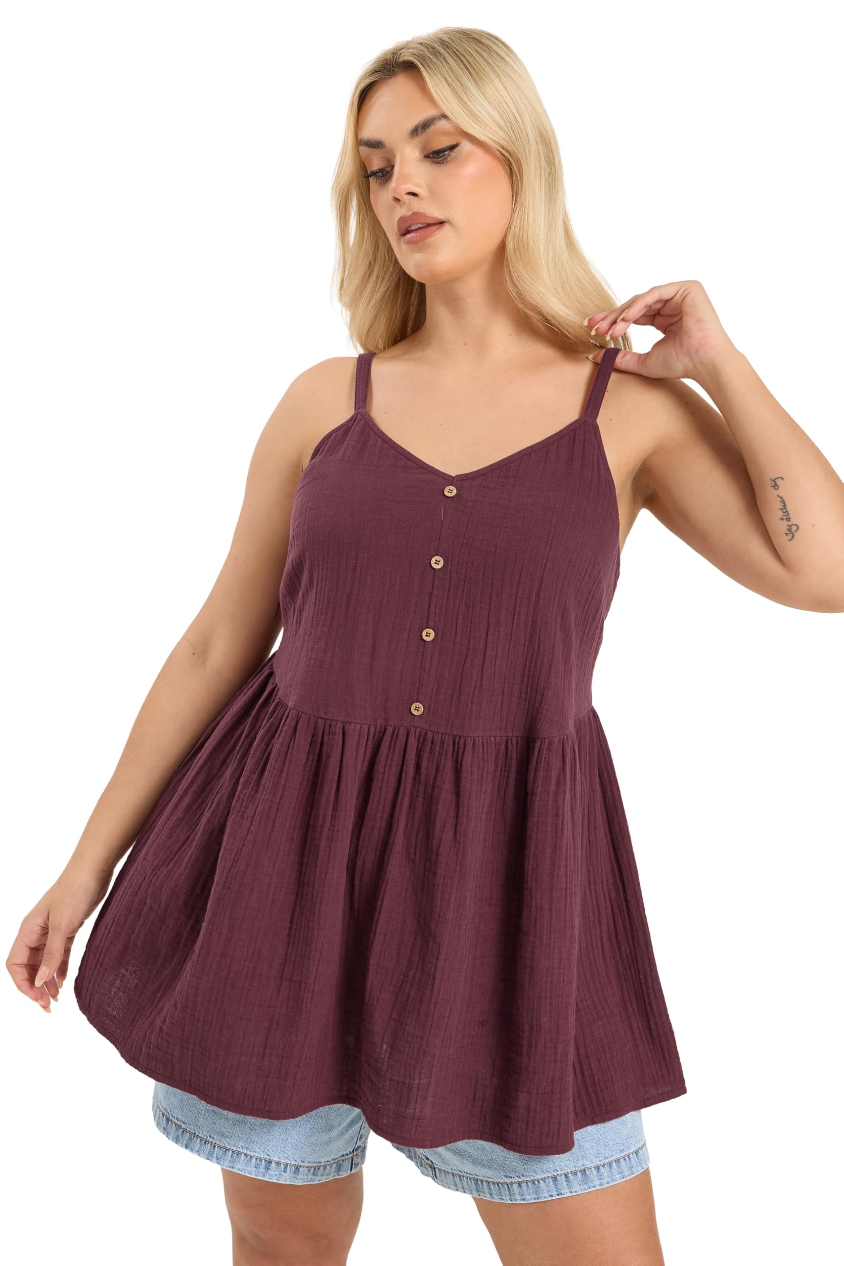 Yours Women's Plum Cheesecloth Sleeveless Top In | : Size 20