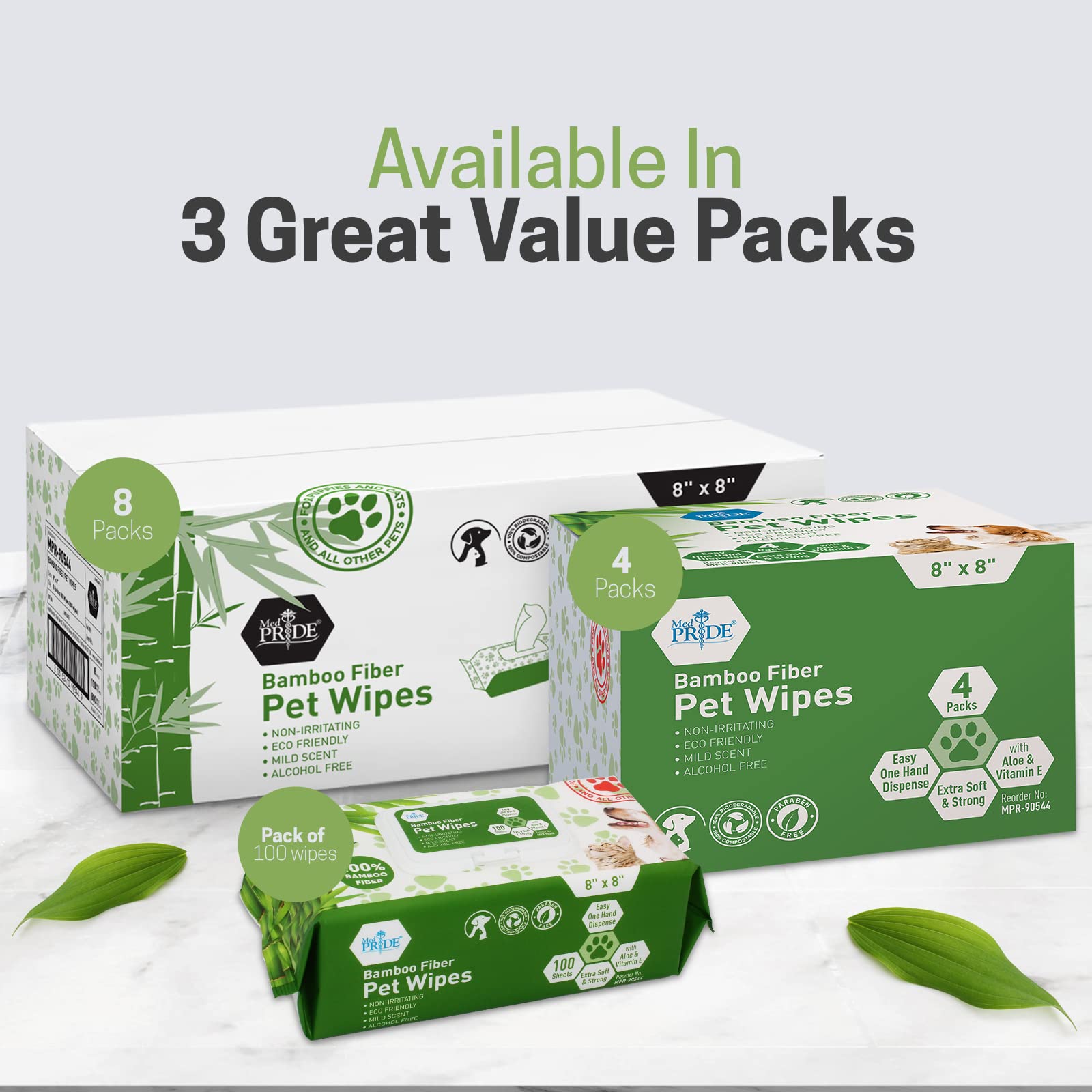 MED PRIDE Lot de 400 lingettes hypoallergéniques en fibre de bambou pour chien 20,3 x 20,3 cm