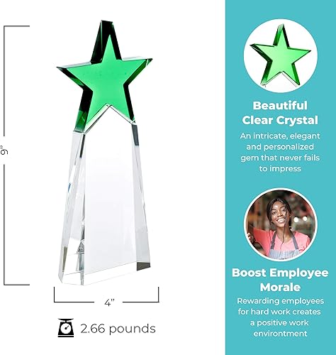 Miniatura 2 de Trofeo grabado  Cristal  Torre con estrella en la parte superior  Premio para empleados  Grabado personalizado de hasta cuatro líneas y selección de