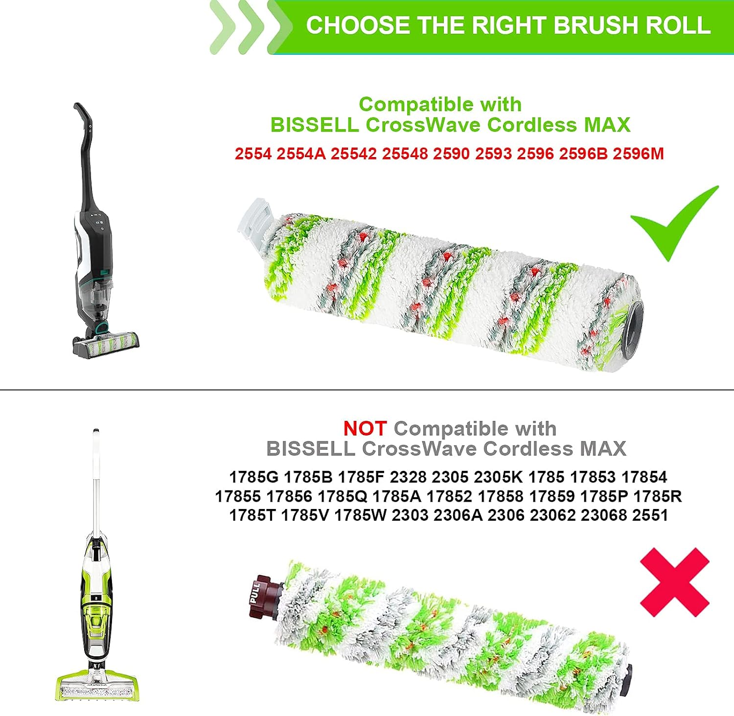2554A Brush Roll Replacement & Filter parts for Bissell CrossWave Cordless Max 2554A,2590,2593, and 2596 All in One Wet-Dry Vacuum Cleaner (2 Mulit-Surface Pet Brush 2788+ 4 Filters 1866)