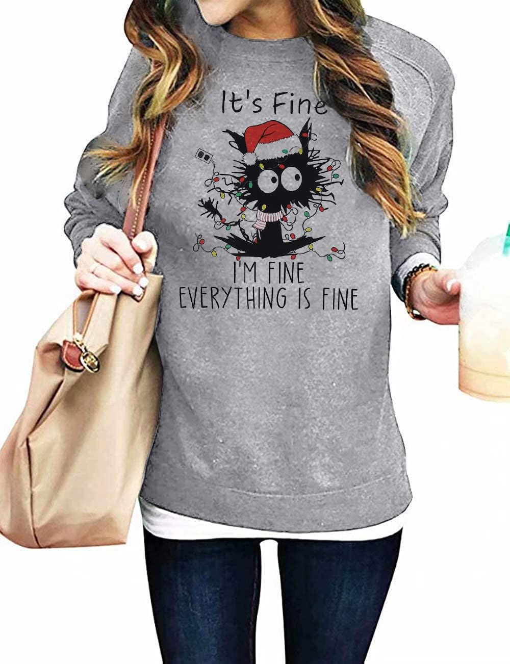 MOUSYA It's Fine I'm Fine Everything Is Fine Sweatshirt Funny Christmas Lights Shirt Women Christmas Sweatshirts - Image 3