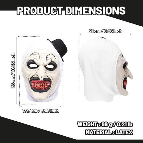 Miniatura 5 de Pigmiss Máscara de payaso de terror de arte de terror, espeluznante máscara de Halloween para cosplay, accesorios de disfraz para fiesta de