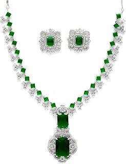 Karatcart Elegant Silver Plated Blue American Diamond Necklace Set for Women Price In India
