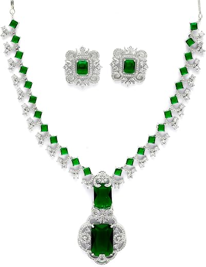 Karatcart Elegant Silver Plated Blue American Diamond Necklace Set for Women
