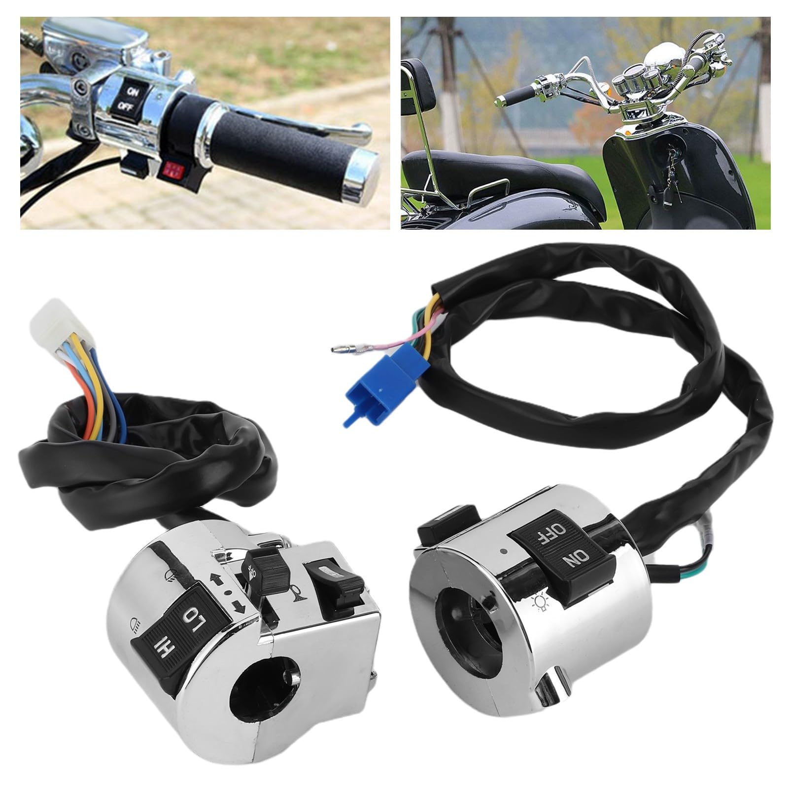Cryfokt Interruttore Manubrio Moto Cromato Universale Faro Indicatore di Direzione Comando Clacson per Scooter Elettrici, ATV 25 Mm Nero + Argento ABS