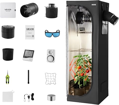 VEVOR Kit Completo per Tenda da Coltivazione da Interno 60x60x180 cm Tenda da Coltivazione con Illuminazione LED a...