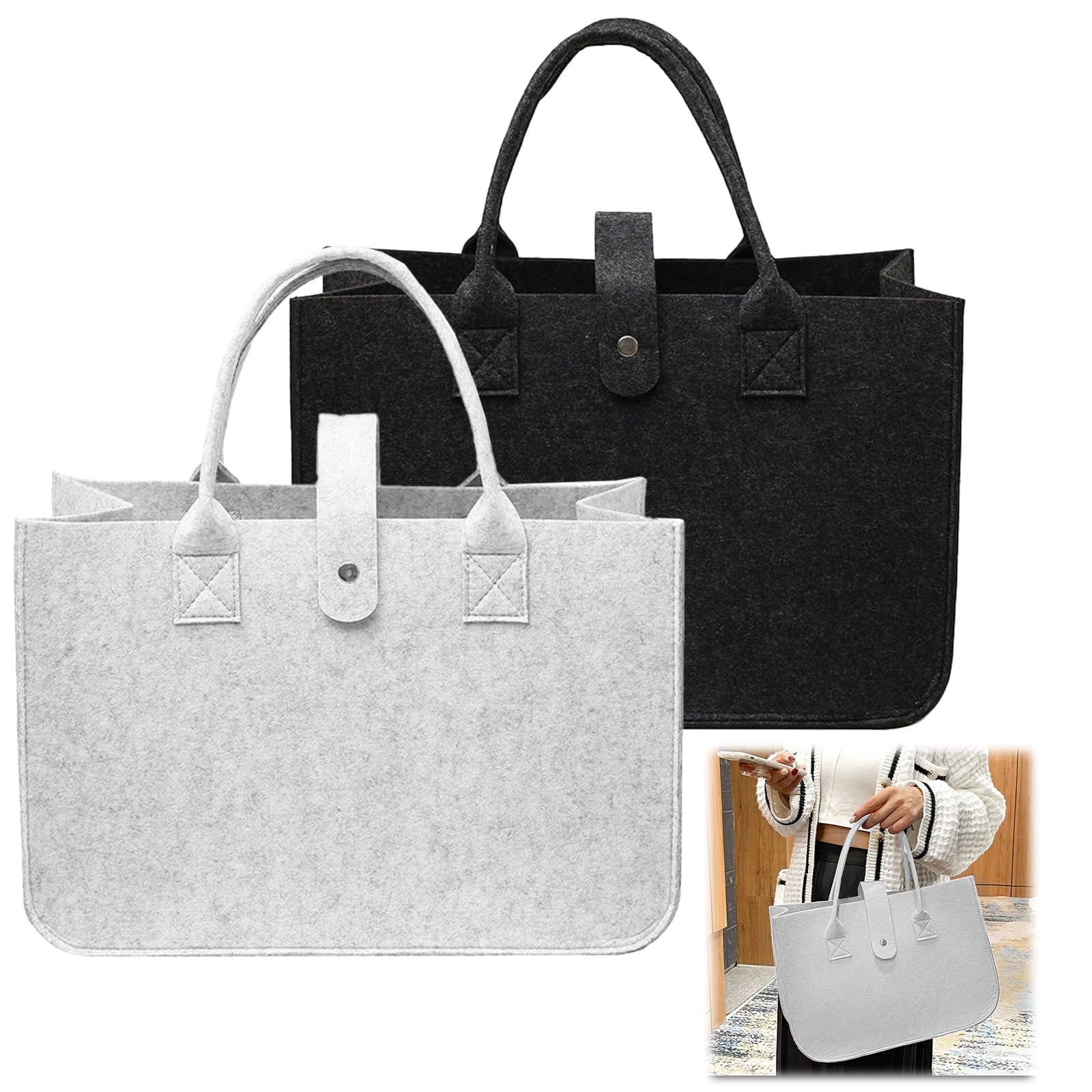 Sac De Courses En Feutre, Lot De 2 Sacs De Courses En Feutre, Sacs De