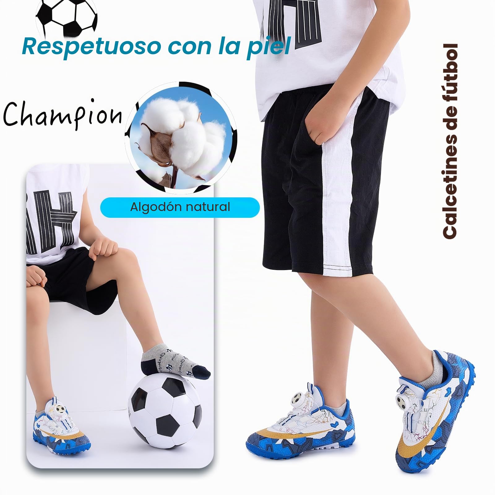 Cirorld Calcetines deportivos para niños 6 pares algodón fútbol coloridos