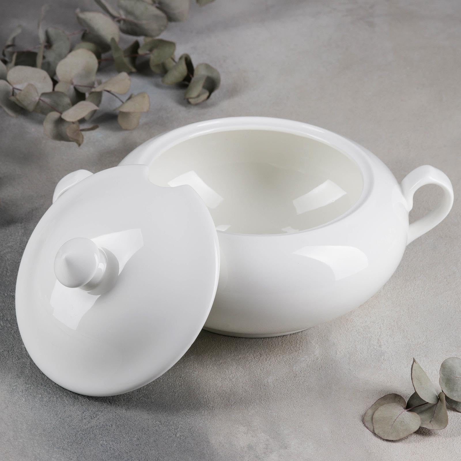 Wilmax - Soupière avec couvercle - 2800 ml - Vase en porcelaine blanche - Soupière résistante à la chaleur - Serviette pour soupe ou plats uniques - Lavable au lave-vaisselle