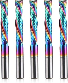 HOZLY Woodwork Milling Cutter ,DLC Coating ,UP & Down Cut 2 Flutes Spiral Carbide Milling Tool CNC Router Compression Wood End Mill Cutter Bits,6mm Shank ,6mm Cutting Dia ,32mm CEL Pack of 5