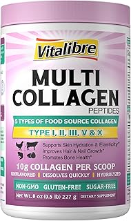 Multi Collagen Peptides Powder Type I II III V X, Hydrolyzed Collagen Protein for Women and Men, Skin, Hair, Nails, Unflavored, Non-GMO, Keto & GF, Zero Sugar, 22 Servings, 8oz
