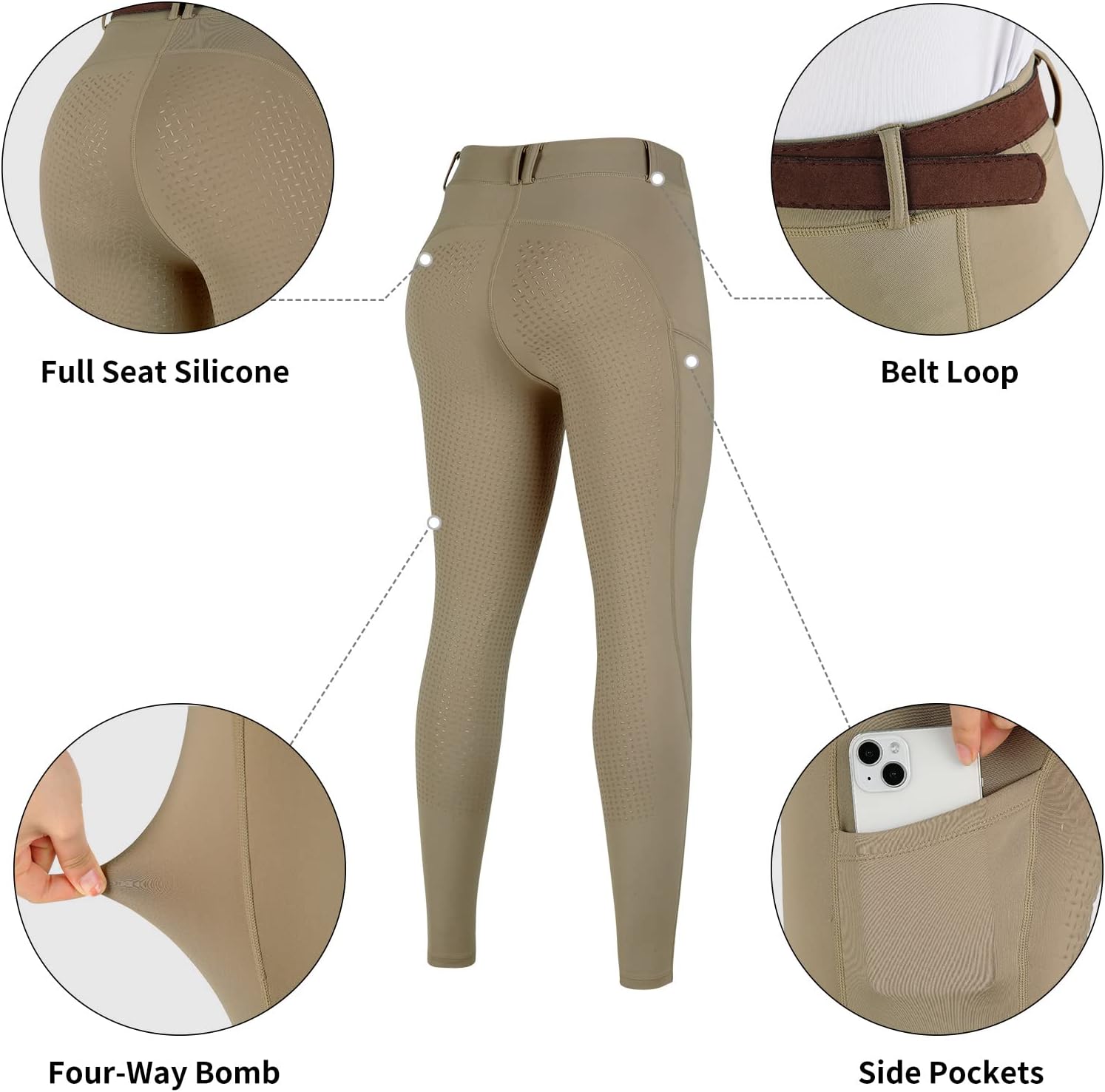 Turnhier Women Winter Riding Equestrian Pants Fleece Lined Equestrian Breeches Horseback Silicone Pockets