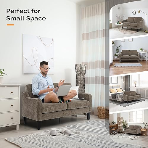 Miniatura 59 de VINGLI Sofás para sala de estar, sofá pequeño marrón de 71 pulgadas, sofás modernos de mediados de siglo, 3 plazas, cómodo sofá tapizado de felpilla