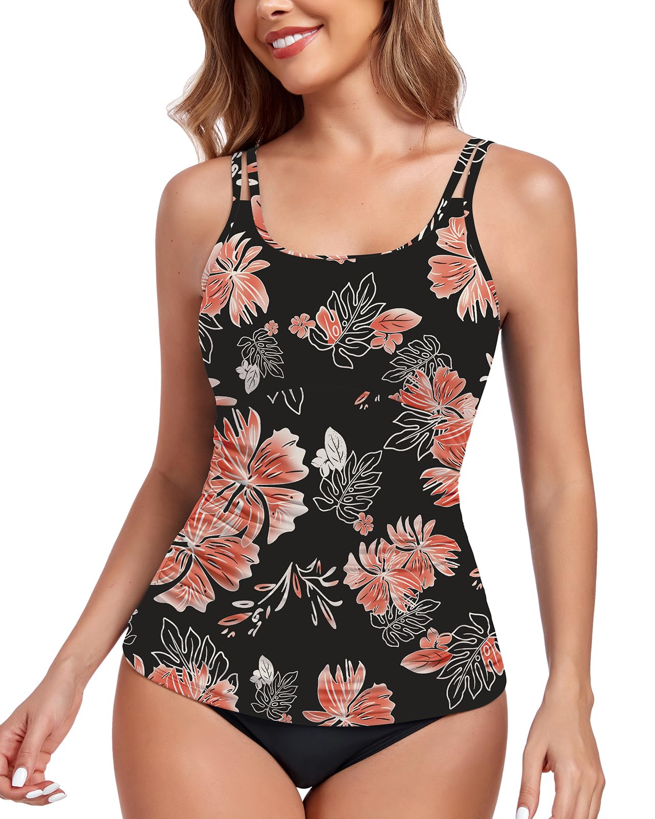 WOWENY Haut de Tankini pour Femme, Maillot de Bain Simple, élégant, rembourré, vêtements de Plage, Sport et Loisirs (Haut de Tankini Seul)