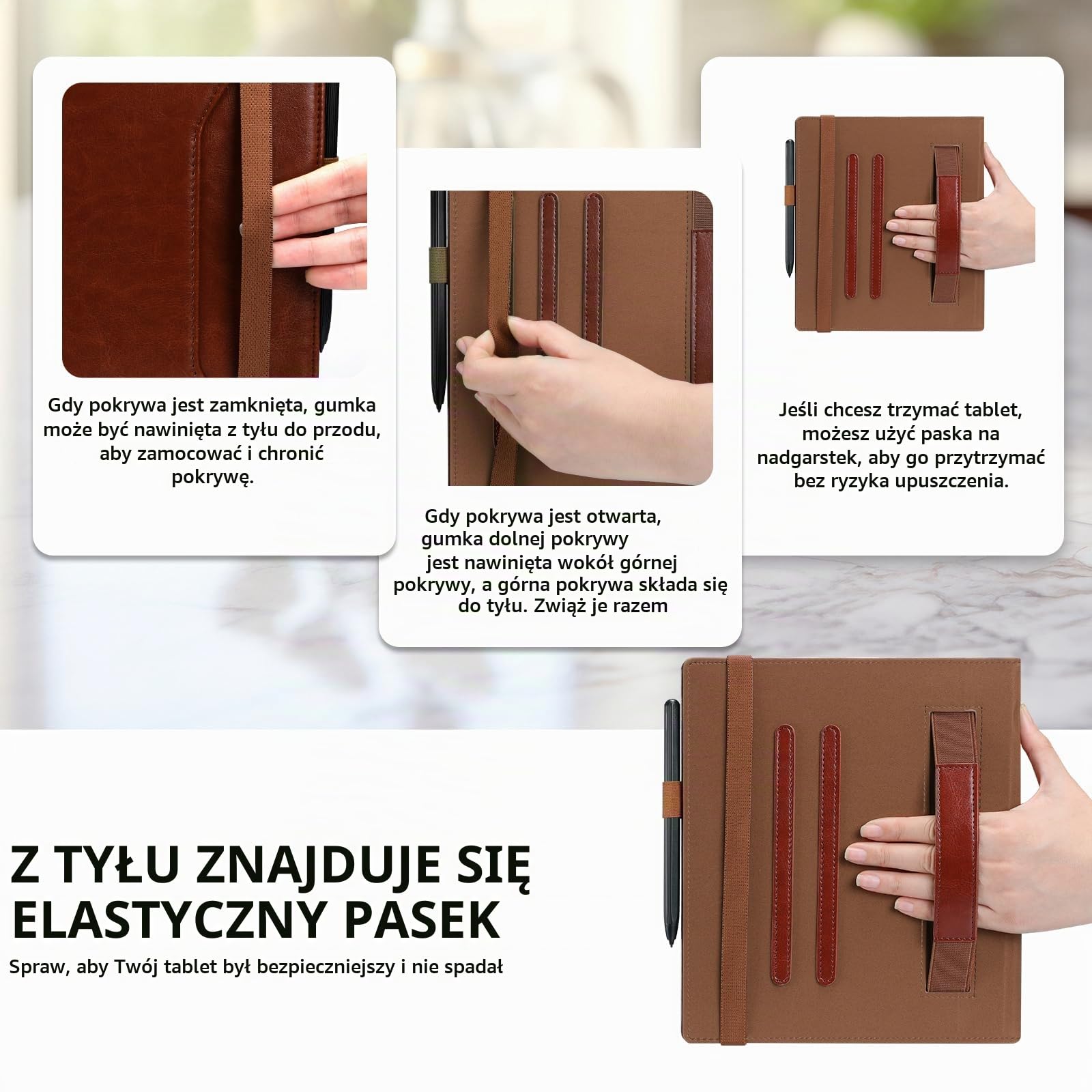 E NET-CASE Etui na Boox Note Air 5 C (2025)/Note Air4 C (2024)/Note Air3 C/Air3 B/W (2023), 360-stopniowy obrotowy futerał z uchwytem na długopis/pasek na rękę, automatyczne wyłączanie i włączanie