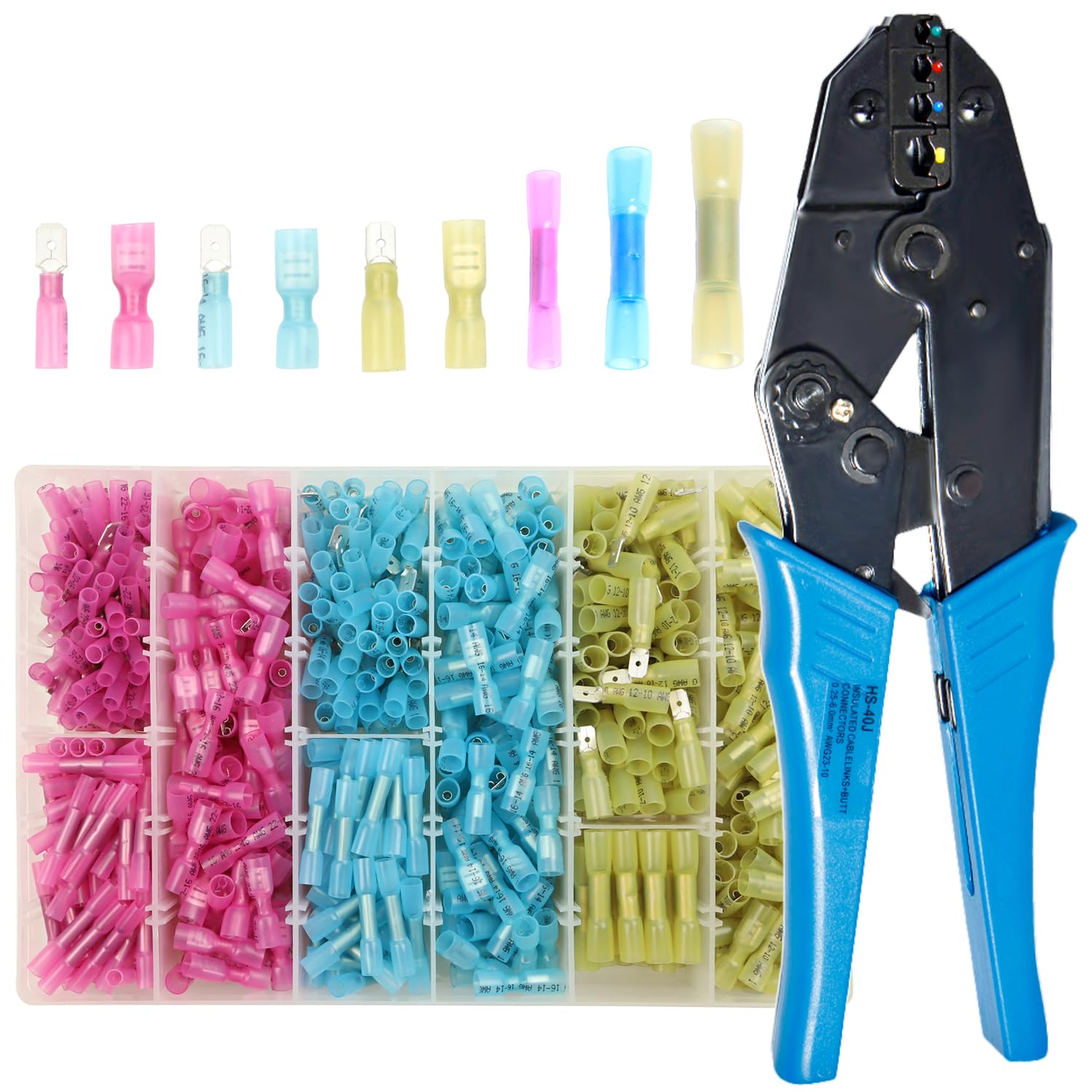 Heat Shrink Spade Female Male Wire Quick Disconnect Terminlas Connectors Electrical Electronics Automotive Crimp AWG 22-10 620pcs 40j