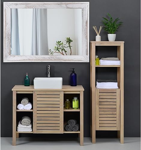 Miniatura 6 de AAZZKANG Espejo de pared negro rectangular de madera rústica, espejo colgante decorativo para baño, dormitorio, granja