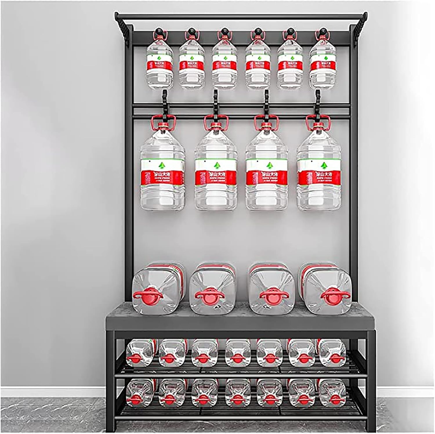 Entryway Hall Tree Bench with Shoe Rack and Coat Hooks Velvet Cushion Easy Assembly (24inch)