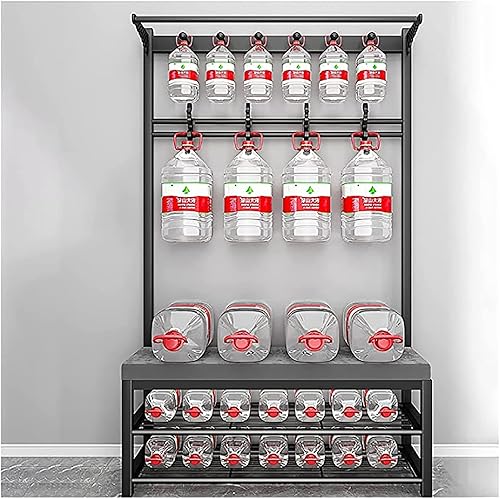 Miniatura 7 de Banco de entrada con perchero, banco de almacenamiento 3 en 1, perchero con ganchos, zapatero, cojín de terciopelo, fácil de montar, negro, 24