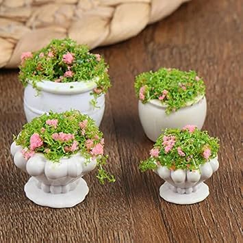 4 Pcs Dollhouse Plant Bonsai Doll House Mini Potted Plant Artificial Tiny Mini Flowerpot Miniature Hanging Potted Plant Miniature Dollhouse Kit for 112 Dollhouse Decor Mini Garden