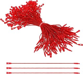 PATIKIL 100 Pcs Polyester Hang Tag String, 6 Inch Red Snap Lock Pins Loop Fastener Price Tag Ties for Clothes Shoes Luggage