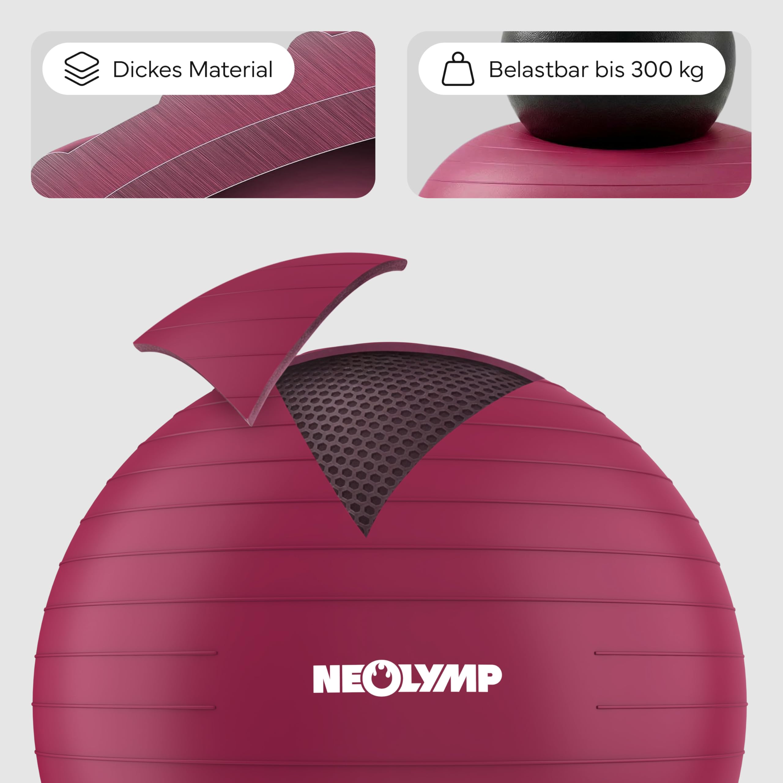 NEOLYMP Gymnastikball - Sitzball Büro ergonomisch in 3 Größen S/M/L - bis 300 kg belastbar, rutschfest & Anti Burst - Pilates Ball, Pezziball, Schwangerschaftsball, Yoga Ball für Homeoffice