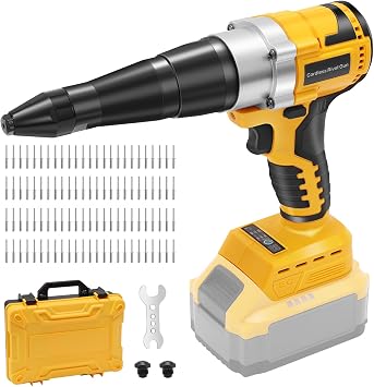 Cordless Rivet Gun Compatible with Dewalt 20V Max Battery, Brushless Electric Automatic Riveter for Rivets 1/8, 5/32, 3/16", Rivet Tool with 100PCS 5/32 Rivets for Metal, Plastic No Battery