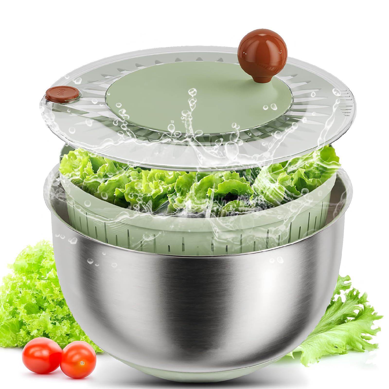Salatschleuder Edelstahl 5L – Groß mit Kurbelantrieb, rutschfestem Boden & Ausgussfunktion – Spülmaschinenfest, BPA-frei – Salatschleuder Groß für Familien & Gemüse