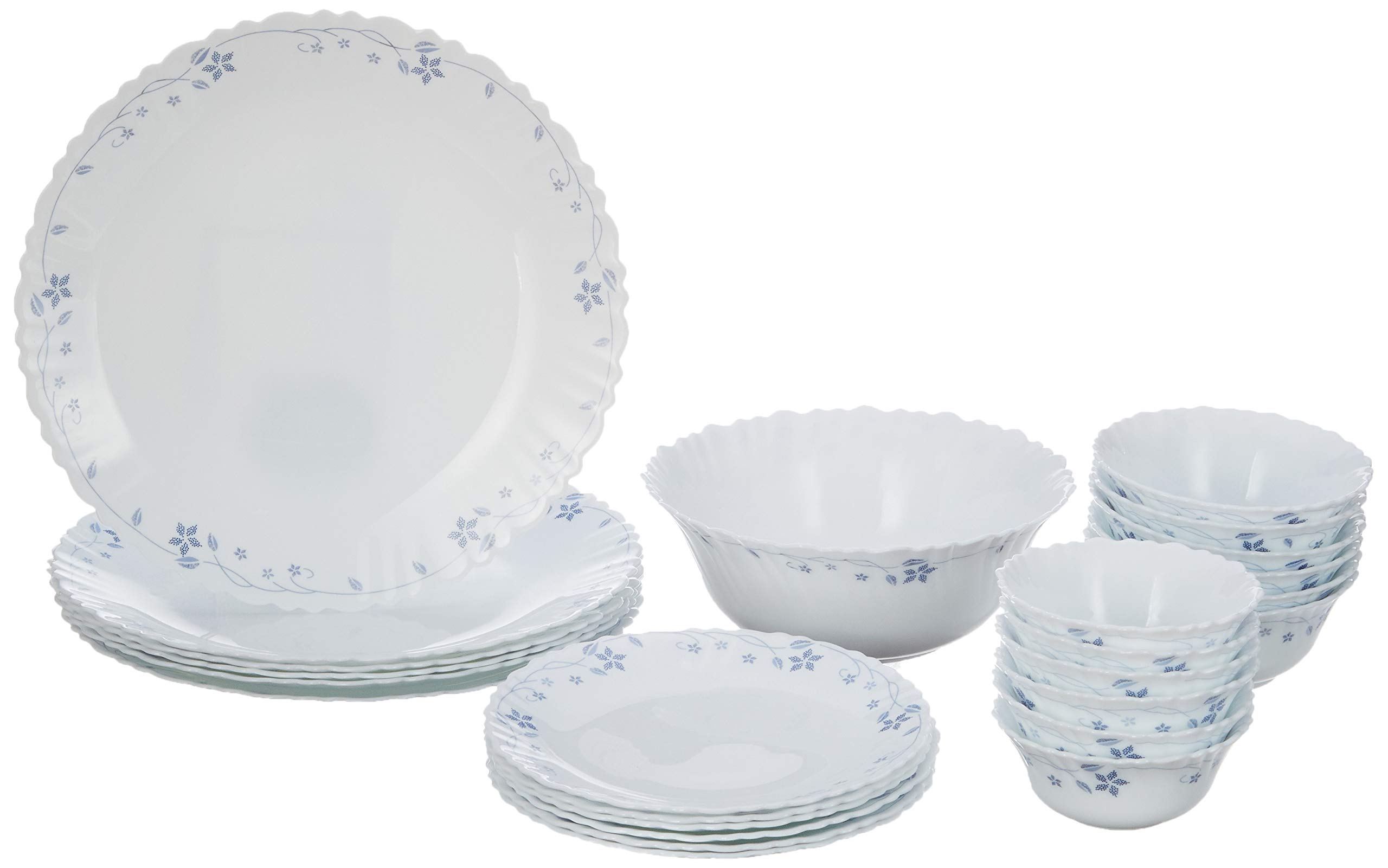Borosil Fluted Flora Opalware Dinner Set, White - 25-Pieces