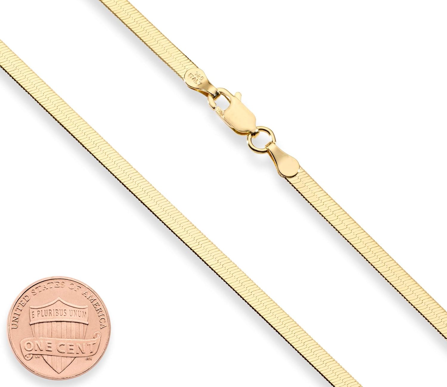 Miabella 18K Gold Over Sterling Silver Italian Solid 3.5mm Flexible Flat Herringbone Chain Necklace for Women, Made in Italy