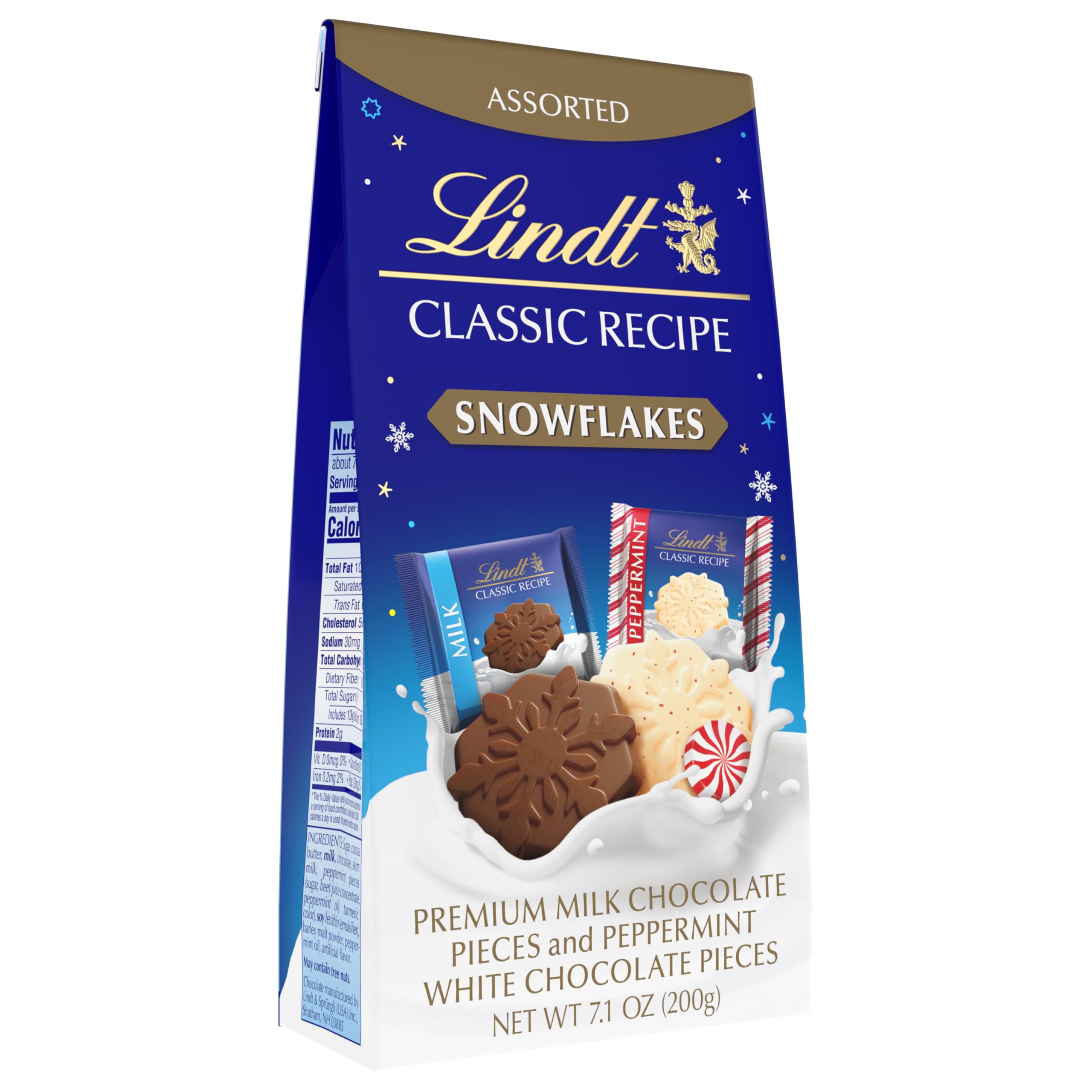 LindtCLASSIC RECIPE Assorted Chocolate Candy Snowflakes, 7.1 oz. Pouch