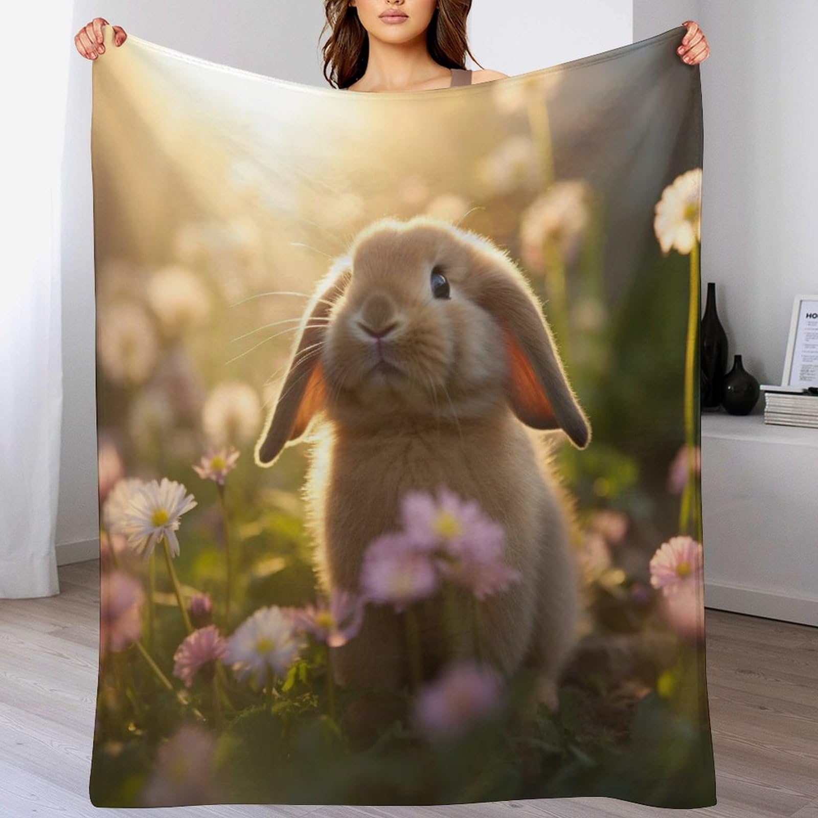 Plaid couverture polaire lapin 100x130 super douce | Jeté de lit et canapé moelleux