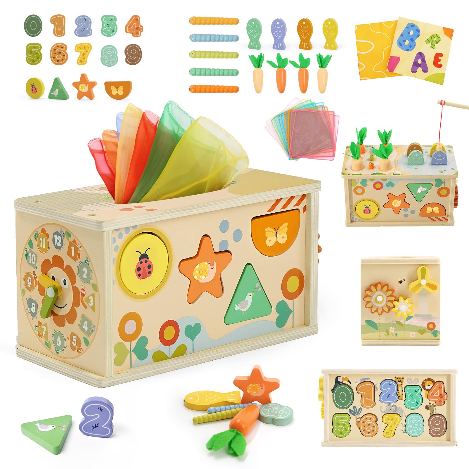 Wooden Activity Cube For 1 Year Old Wooden Sensory Toys 6-in-1 ...