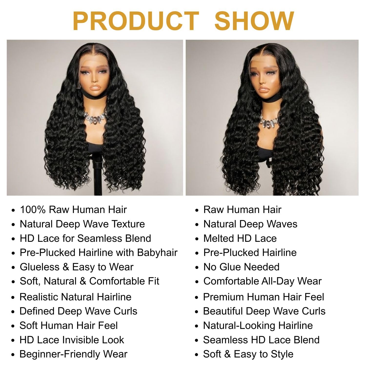 PYY Natural Color Deep Wave Human Hair Lace Front Wig